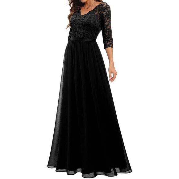 NEW Lace Floral Formal Elegant Bridesmaid Flowy Gown Maxi Dress L - Picture 6 of 7